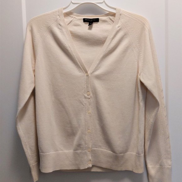 BANANA REPUBLIC Women's Button-Down Cardigan w/Sleeve Details - Ivory - Medium - Picture 1 of 12
